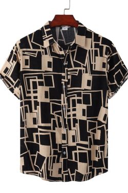 Y2K Geometric Plaid Men's Plus Size Short Sleeve Hawaiian Shirt