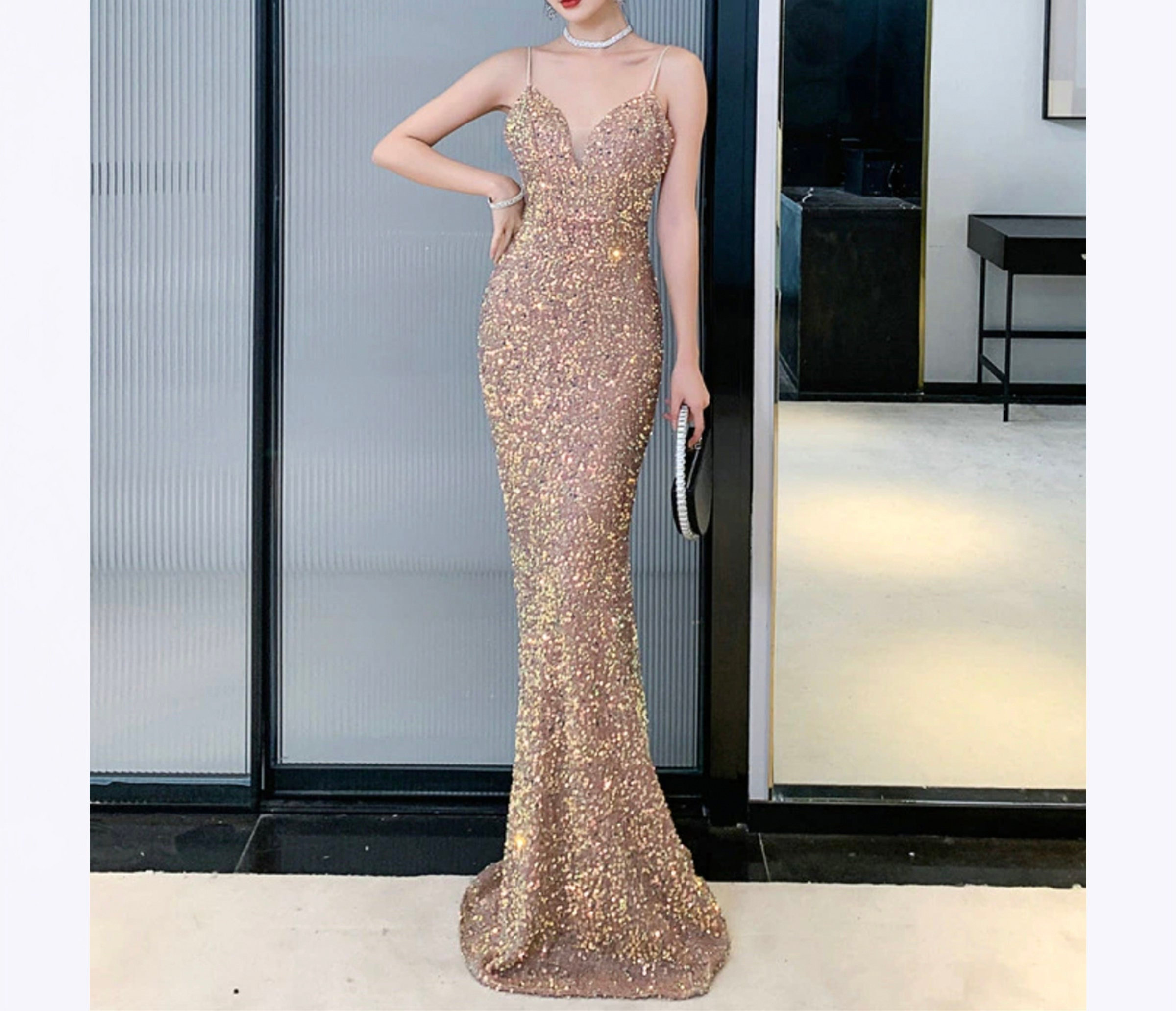 Y2K Glitter Sequin Maxi Dress - Women Evening Party Prom Dress