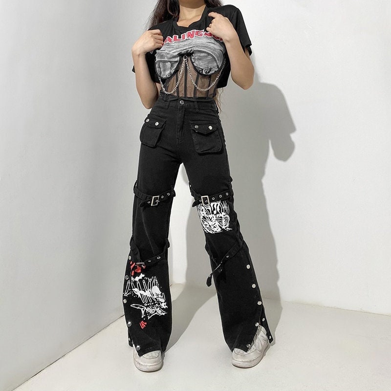Y2K Goth Cargo Pants - Streetwear Retro Hip Hop