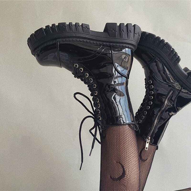 Y2K Goth Chunky Heel Platform Boots with Chain
