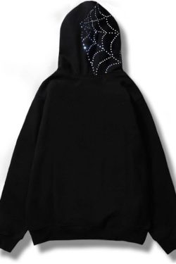 Y2k Goth Hoodie with Rhinestone Zip - Unisex Streetwear