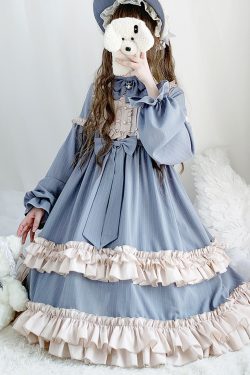 Y2K Goth Lolita Puff Sleeve Ruffle Babydoll Princess Costume Dress