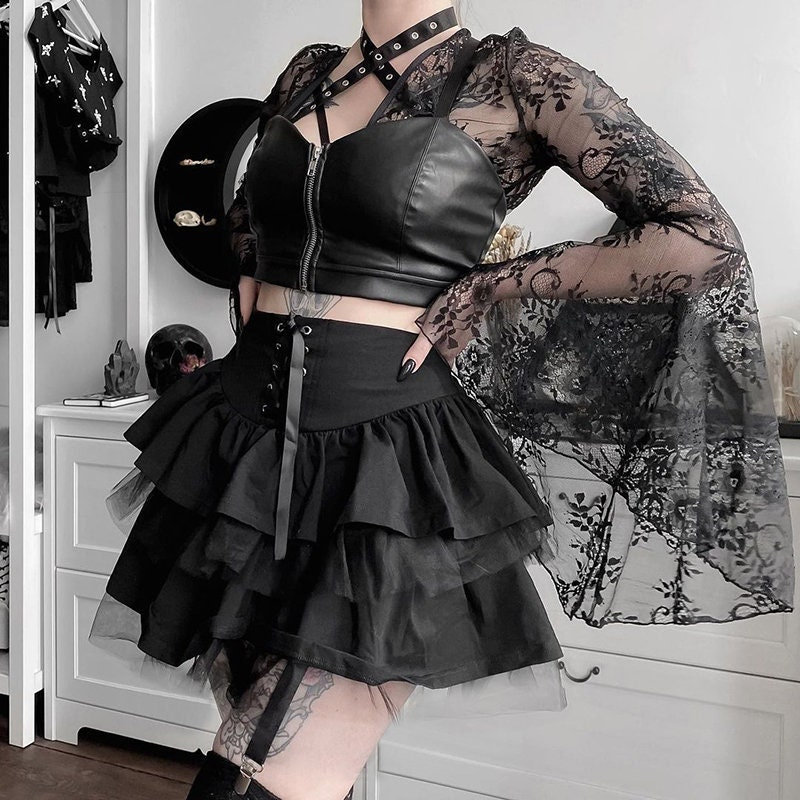 Y2K Gothic Aesthetic Pleated Mini Skirt 90's Style