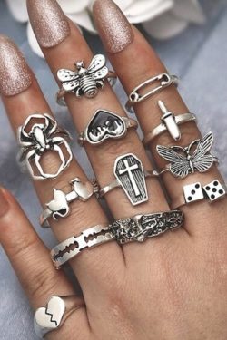 Y2K Gothic Aesthetic Ring Sets for Trendy Fashion