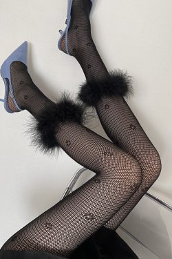 Y2K Gothic Black Fishnet Feather Tights |Girl Cosplay