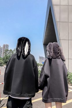 Y2K Gothic Couple Hoodies Rabbit Ears, Kawaii Emo Preppy Coats