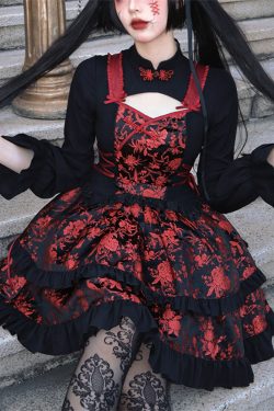 Y2K Gothic Dark Red Bloody Rose Princess Dress Retro Court Style