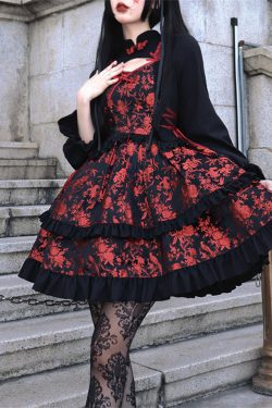 Y2K Gothic Dark Red Bloody Rose Princess Dress Retro Court Style