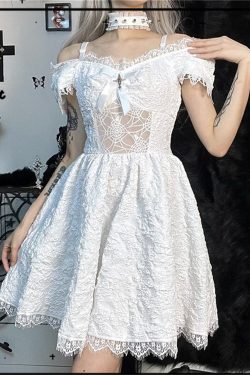 Y2K Gothic Dark Rose Lace High Waist Princess Dress