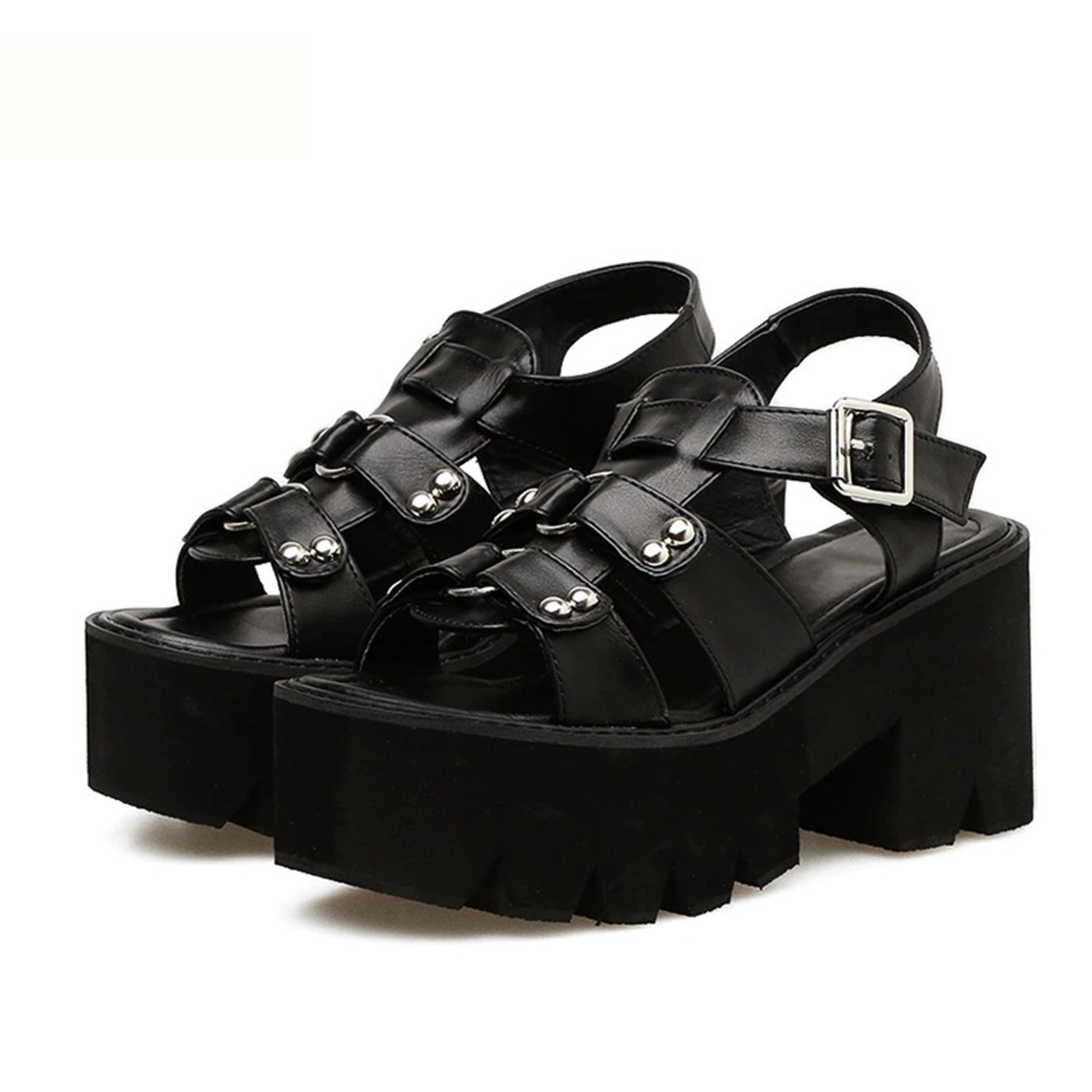 Y2K Gothic Grunge Chunky Block Heel Platform Sandals