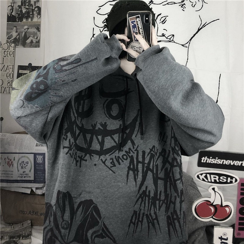 Y2K Gothic Harajuku Hoodie Sweater Skull Smiley Streetwear