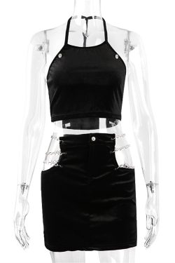 Y2K Gothic High Waist Split Skirt - EGirl, Harajuku, Sexy, Backless