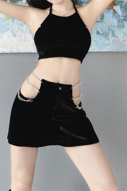 Y2K Gothic High Waist Split Skirt - EGirl, Harajuku, Sexy, Backless