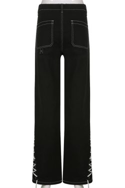 Y2K Gothic High Waisted Lace Flare Denim Pants