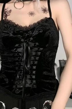 Y2K Gothic Lace Corset Crop Top - Fairycore Alt Clothing