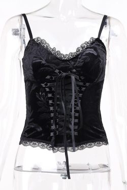 Y2K Gothic Lace Corset Crop Top - Fairycore Alt Clothing