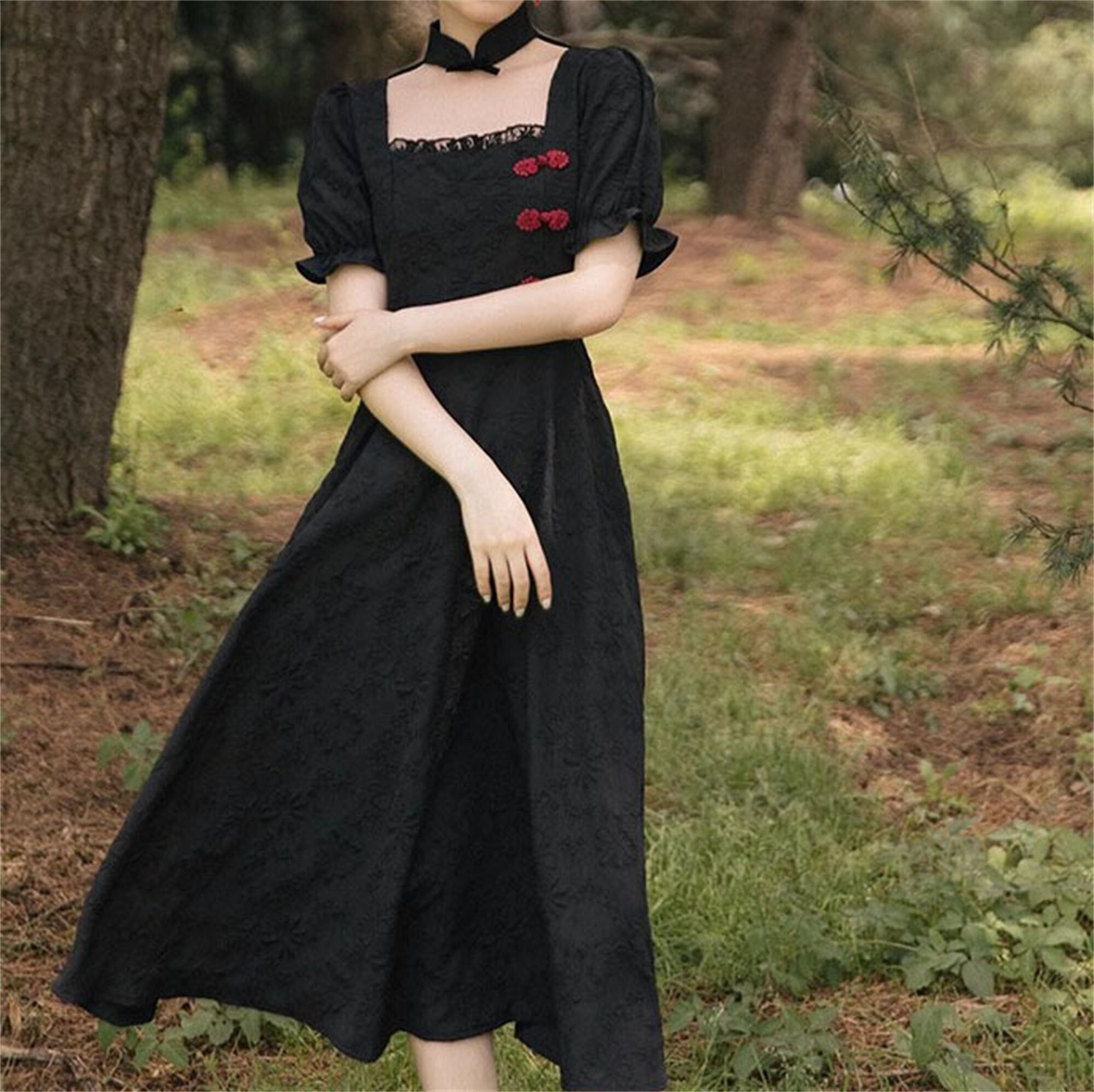Y2K Gothic Lolita Bubble Sleeve Dark Princess Dress