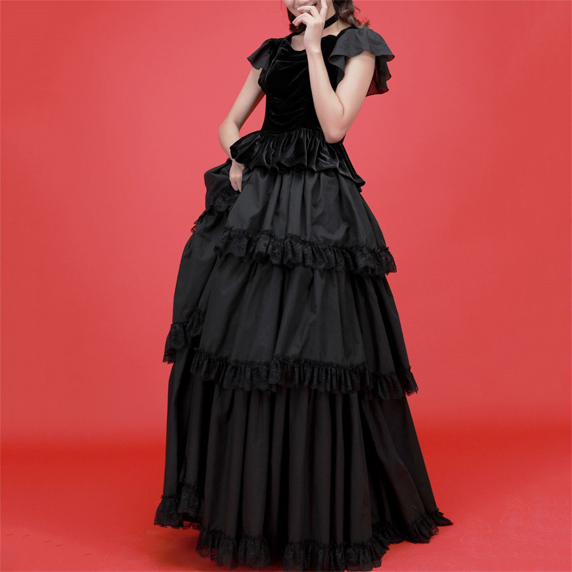 Y2K Gothic Lolita Dress - Black Corset Skirt with Lace Hem