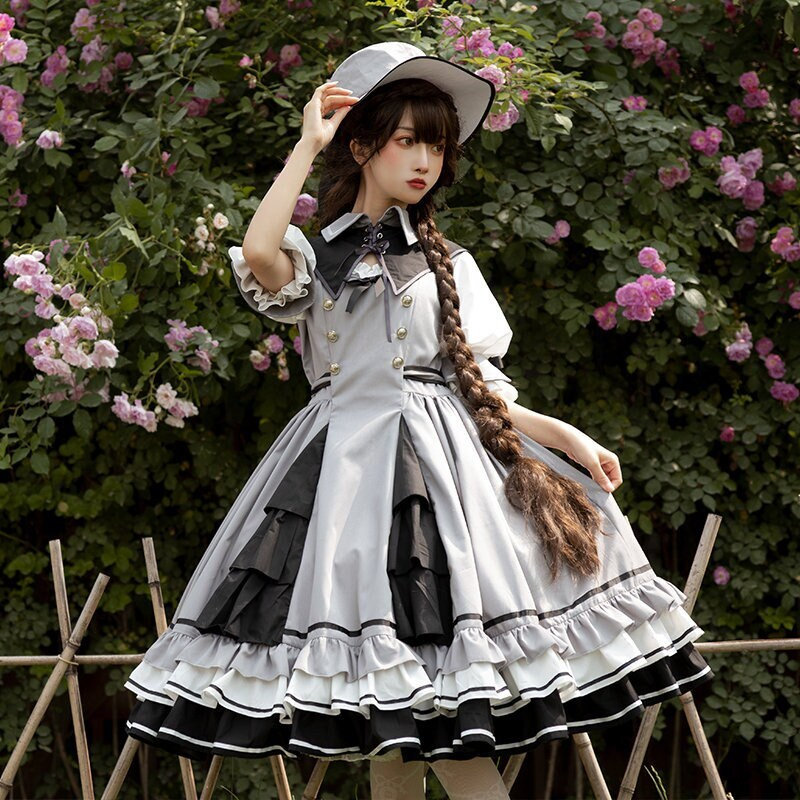 Y2K Gothic Lolita Gray Fluffy Princess Tea Party Dress