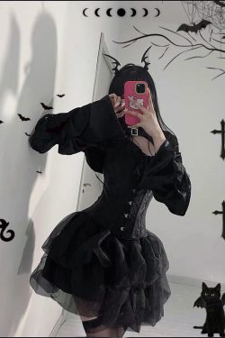 Y2K Gothic Lolita High Waist Slim Black Dress