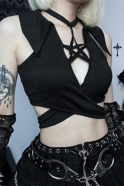 Y2K Gothic Mesh Crop Top - Dark Demon Girl Vest