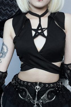 Y2K Gothic Mesh Crop Top - Dark Demon Girl Vest
