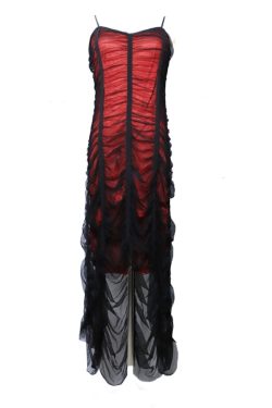 Y2K Gothic Mesh Lace Pleated Irregular Hem Dress