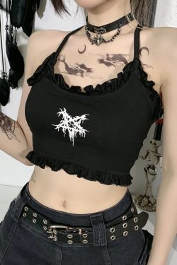 Y2K Gothic Pentagram Cami Top with Spaghetti Straps