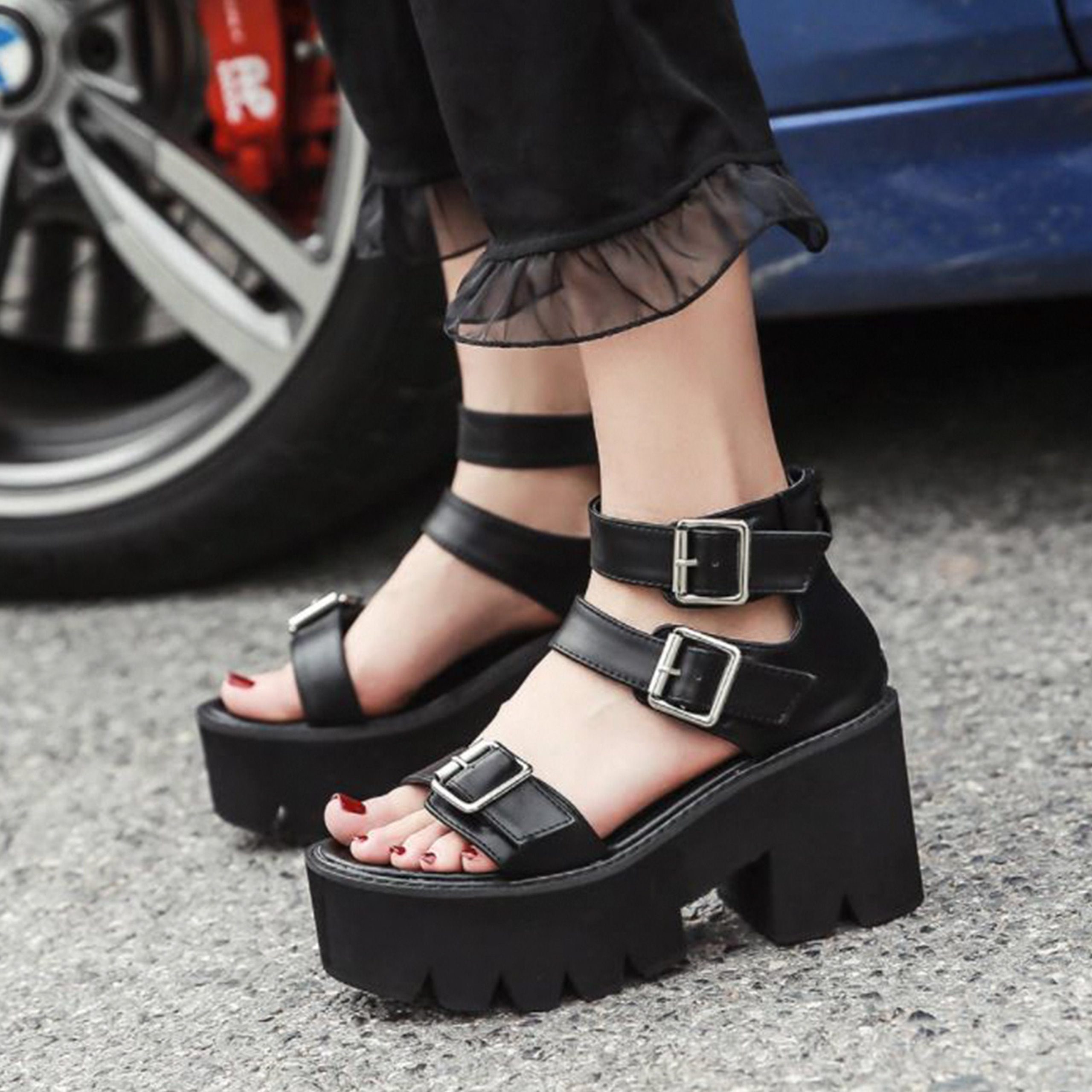 Y2K Gothic Platform Sandals - Block Heel & Chunky Heel