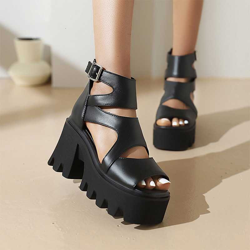 Y2K Gothic Platform Sandals - Heeled Chunky Block Heels