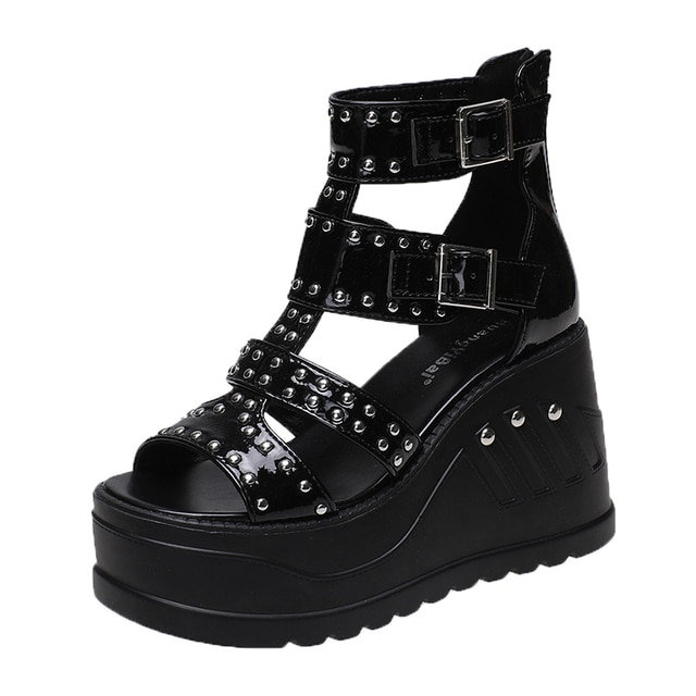 Y2K Gothic Punk Black Platform Sandals High Heels