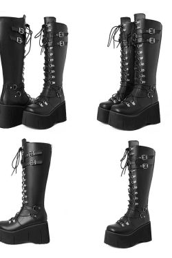 Y2K Gothic Punk Platform Boots - Emo Goth Cosplay Rock Shoes