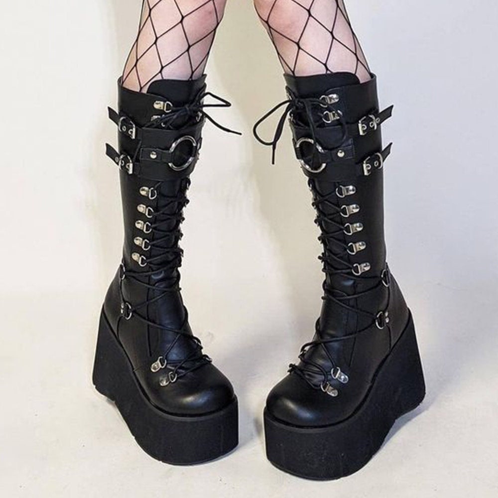 Y2K Gothic Punk Platform Boots - Emo Goth Cosplay Rock Shoes