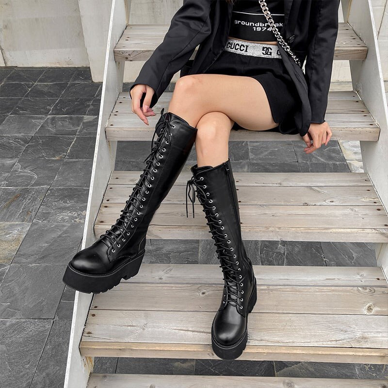 Y2K Gothic Punk Platform Boots - Emo Goth Rock Lolita Shoes