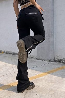 Y2K Gothic Punk Rivets Black Cargo Pants Cyber Style