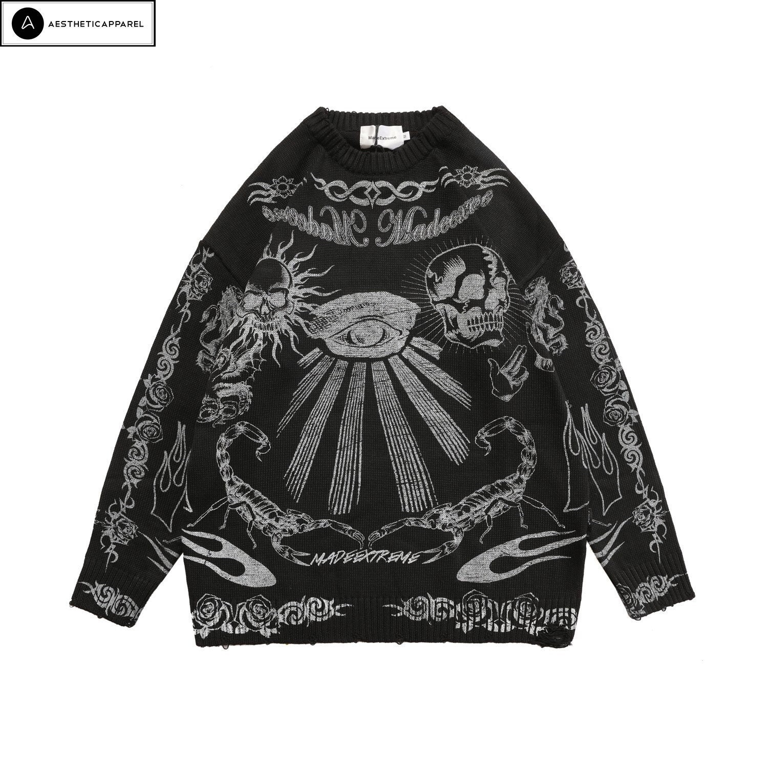 Y2K Gothic Punk Skeleton Sweater - Unisex Hip Hop Streetwear