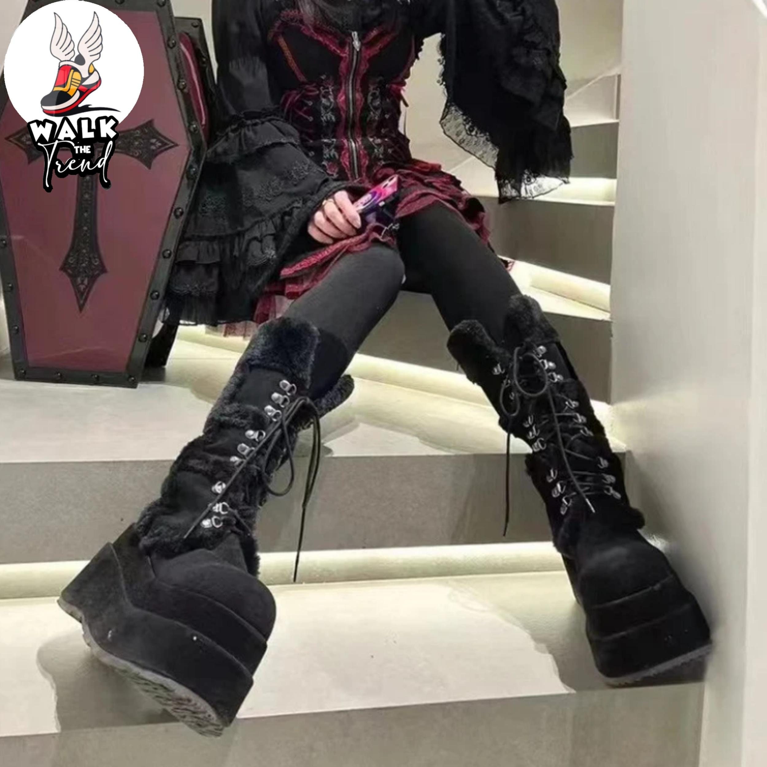 Y2K Gothic Punk Ultra High Black Boots Fashion
