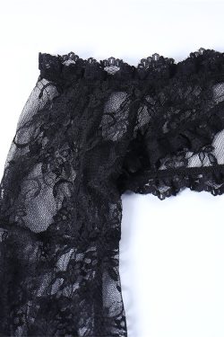 Y2K Gothic Sheer Lace Fish Scale Top - Trendy Vintage Fashion