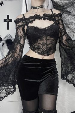 Y2K Gothic Sheer Lace Fish Scale Top - Trendy Vintage Fashion
