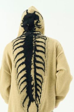 Y2K Gothic Skeleton Hoodie & T-Shirt Set - Grunge Knit Sweatshirt Top