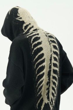 Y2K Gothic Skeleton Hoodie & T-Shirt Set - Grunge Knit Sweatshirt Top