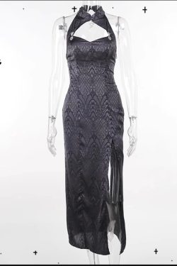 Y2K Gothic Snake Pattern Backless Long Dress for Women