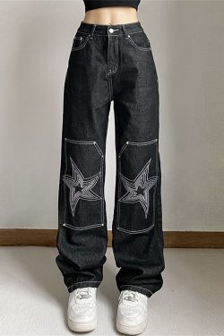 Y2K Gothic Star Embroidery Low Waist Straight Jeans