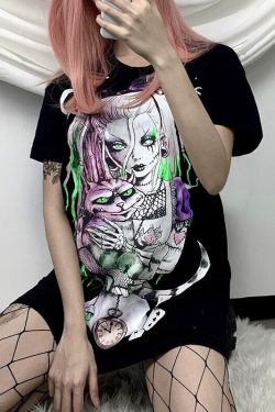 Y2K Gothic TeeShirt - Emo Anime Punk Grunge Egirl Cat
