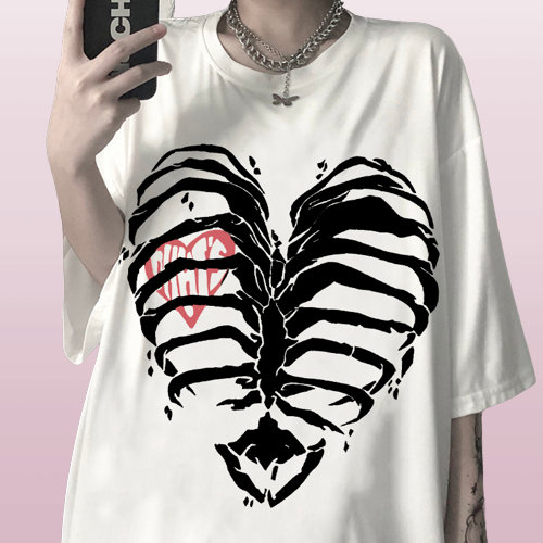Y2K Gothic Women's OverSized T-Shirt - Retro Anime Print Short Sleeve