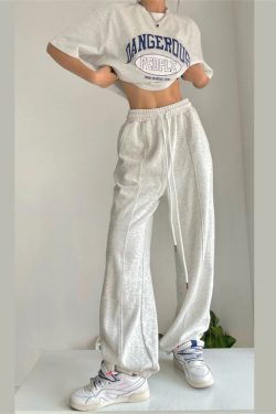 Y2K Gray Sweatpants - Streetwear Baggy Wide Leg Joggers