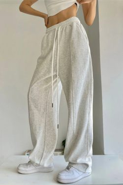 Y2K Gray Sweatpants - Streetwear Baggy Wide Leg Joggers