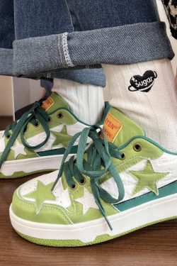 Y2K Green Star Platform Sneakers Harajuku Kawaii