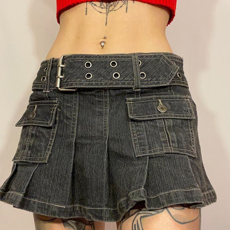 Y2K Grunge Aesthetic Pleated Denim Mini Skirt 2000s