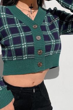 Y2K Grunge Cottagecore Cropped Cardigan Sweater, Big Buttons